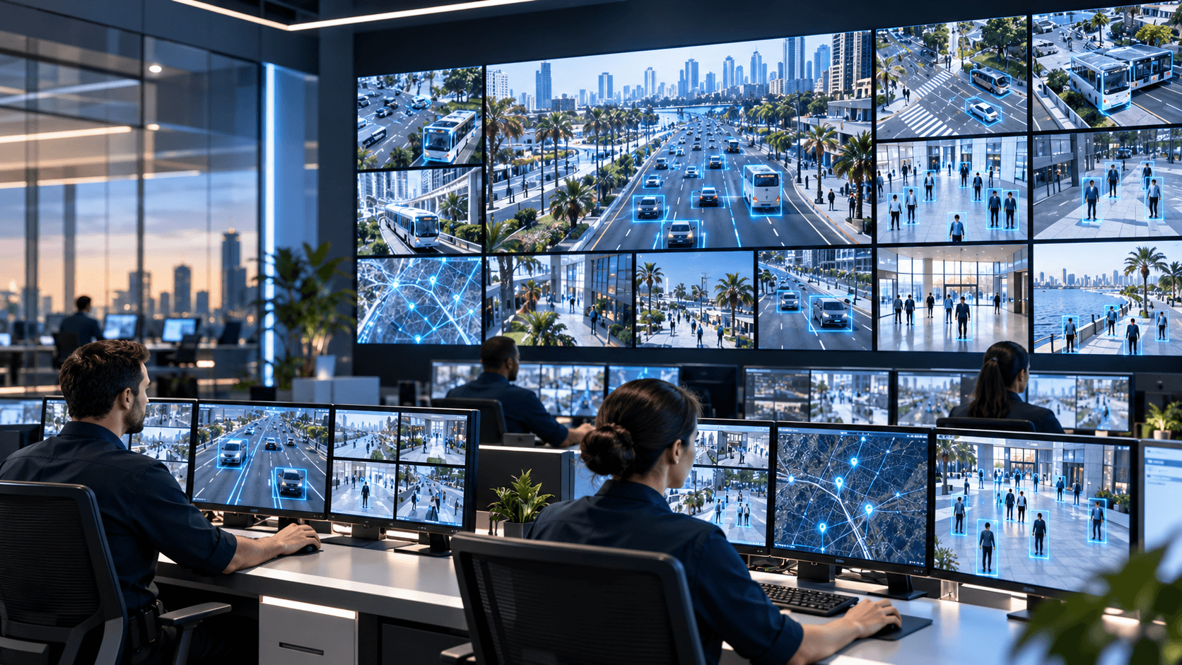 Control room monitoring multiple surveillance feeds